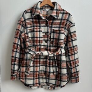 Sonoma Plaid Teddy Jacket in Cream and Brown